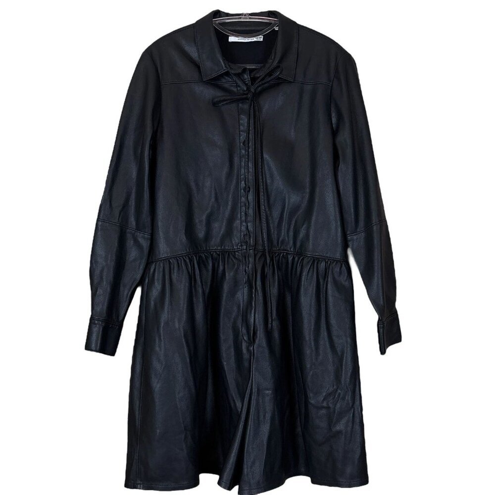 Rebecca Taylor RTR Faux Leather Buttoned Long Sleeve Romper Black Size 8